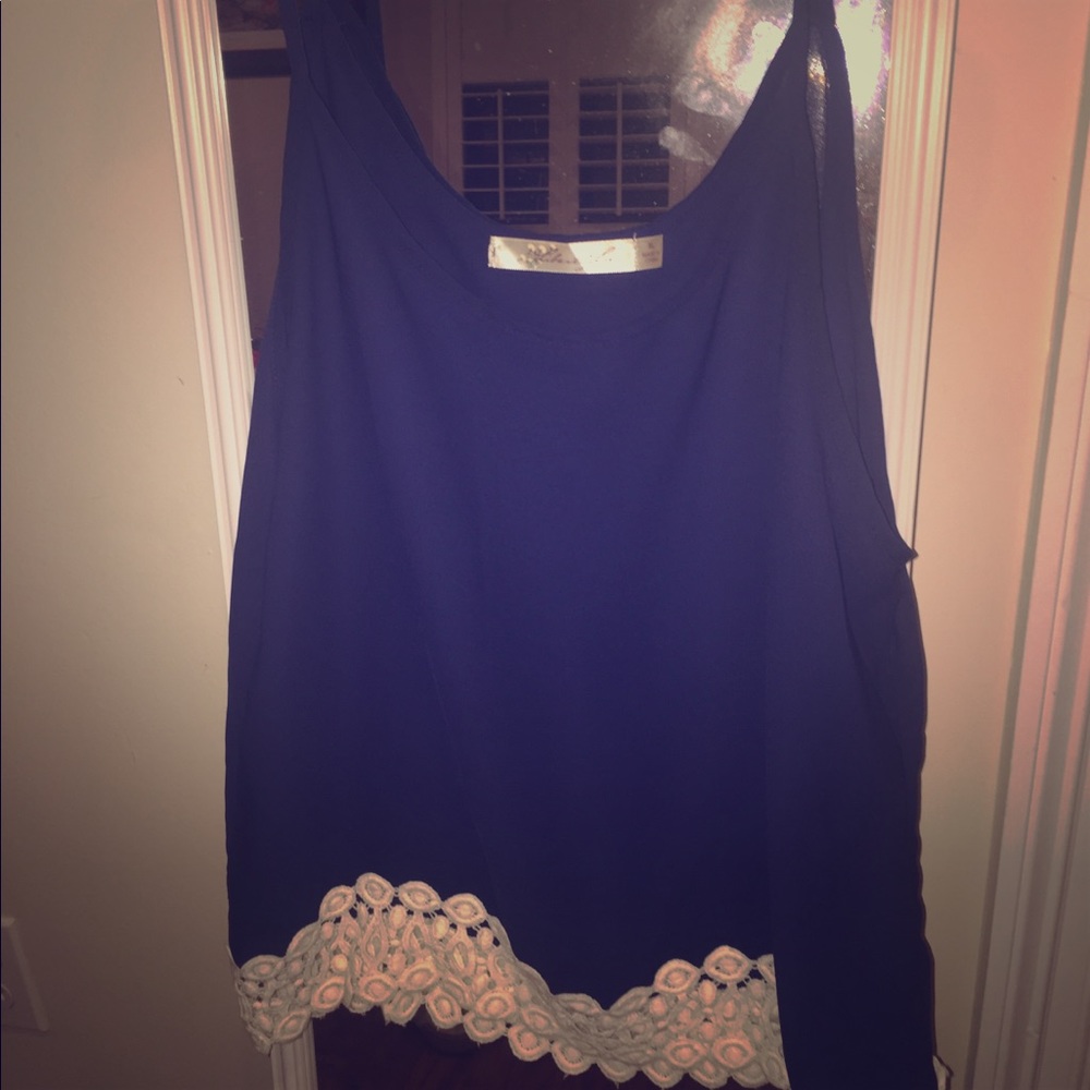 Navy blue tank with lace bottom
